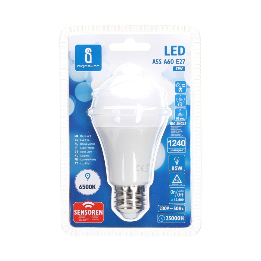 LED Žarnica s senzorjem gibanja in mraka A60 E27/12W/230V 6500K - Aigostar