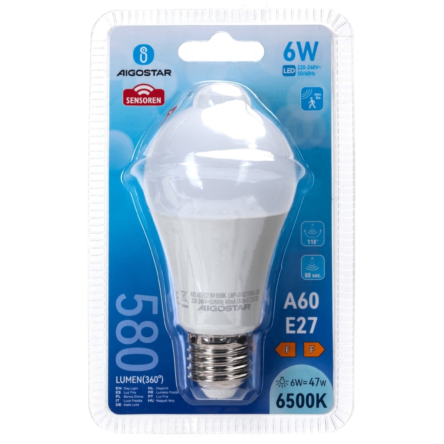 LED žarnica s senzorjem gibanja in mraka A60 E27/6W/230V 6500K - Aigostar
