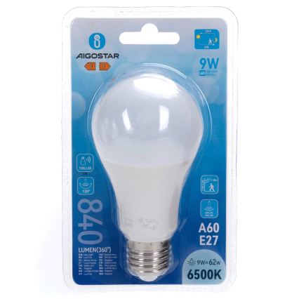 LED žarnica s senzorjem gibanja in senzorjem mraka A60 E27/9W/230V 6500K - Aigostar