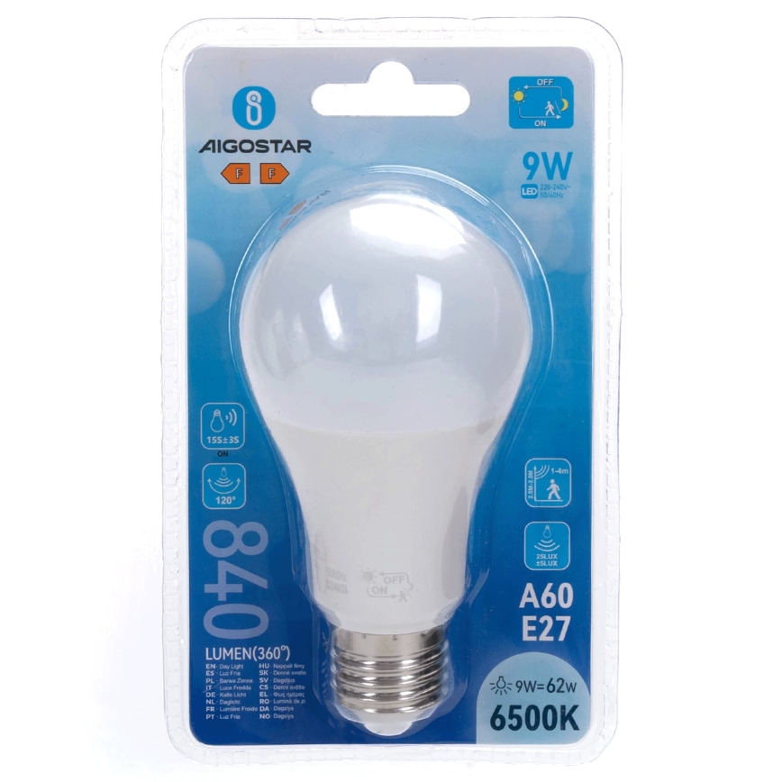 LED žarnica s senzorjem gibanja in senzorjem mraka A60 E27/9W/230V 6500K - Aigostar