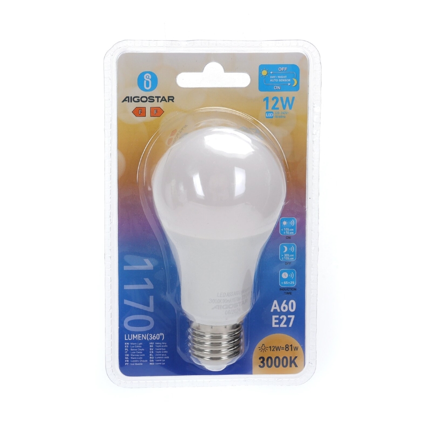 LED Žarnica s senzorjem mraka A60 E27/12W/230V 3000K - Aigostar