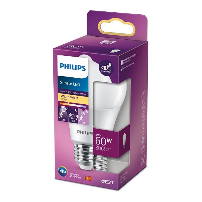 LED Žarnica s senzorjem Philips A60 E27/8W/230V 2700K