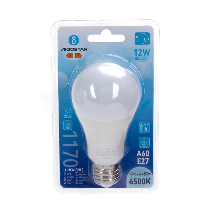 LED žarnica s senzorjema gibanja in mraka A60 E27/12W/230V 6500K - Aigostar