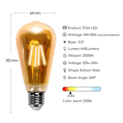 LED žarnica ST64 E27/4W/230V 2200K - Aigostar