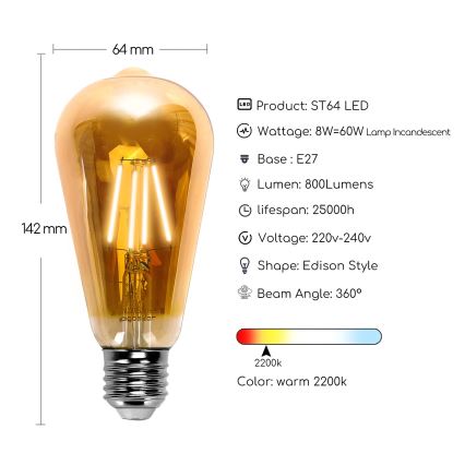 LED žarnica ST64 E27/8W/230V 2200K - Aigostar