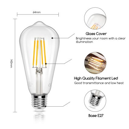 LED žarnica ST64 E27/8W/230V 2700K - Aigostar