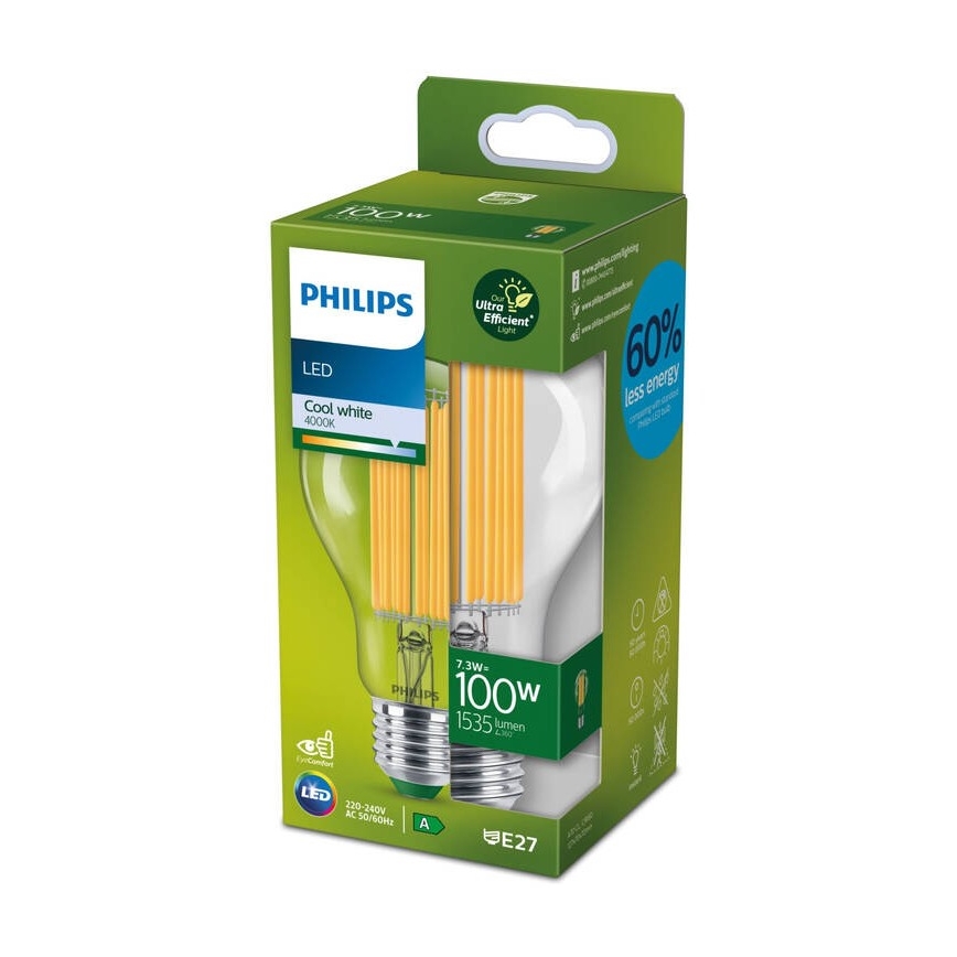 LED žarnica ULTRAEFFICIENT FILAMENT Philips A60 E27/7,3W/230V 4000K