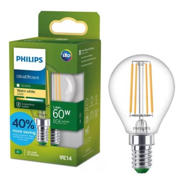 LED žarnica ULTRAEFFICIENT VINTAGE Philips P45 E14/3,8W/230V 2700K