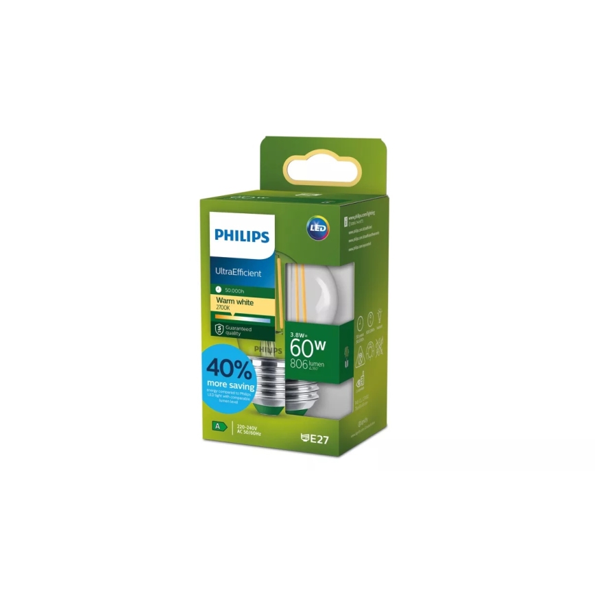 LED žarnica ULTRAEFFICIENT VINTAGE Philips P45 E27/3,8W/230V 2700K