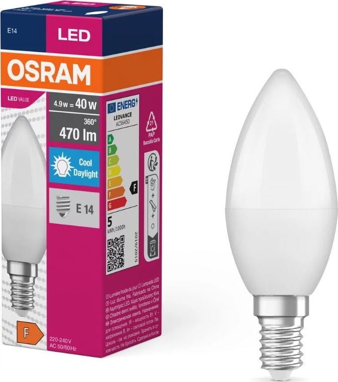 LED Žarnica VALUE B40 E14/4,9W/230V 6500K - Osram