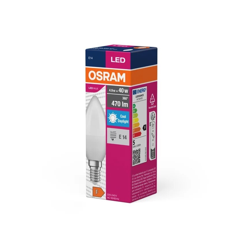LED Žarnica VALUE B40 E14/4,9W/230V 6500K - Osram