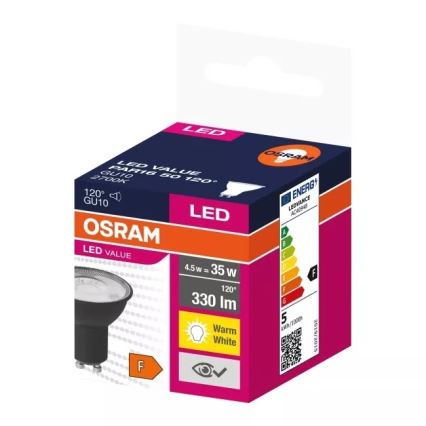 LED Žarnica VALUE PAR16 GU10/4,5W/230V 2700K 120° črna - Ledvance