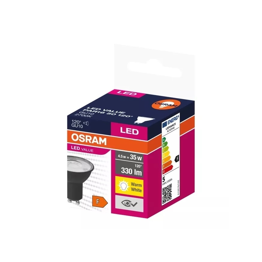 LED Žarnica VALUE PAR16 GU10/4,5W/230V 2700K 120° črna - Ledvance