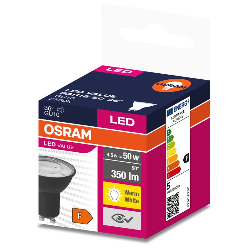 LED Žarnica VALUE PAR16 GU10/4,5W/230V 2700K 36° črna - Ledvance