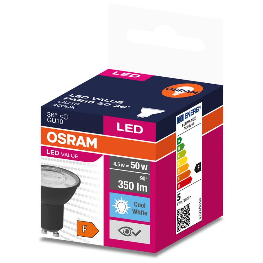 LED Žarnica VALUE PAR16 GU10/4,5W/230V 6500K 36° črna - Osram