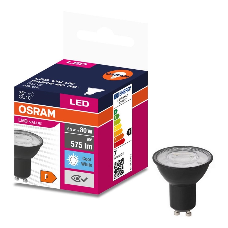 LED Žarnica VALUE PAR16 GU10/6,9W/230V 6500K 36° črna - Ledvance