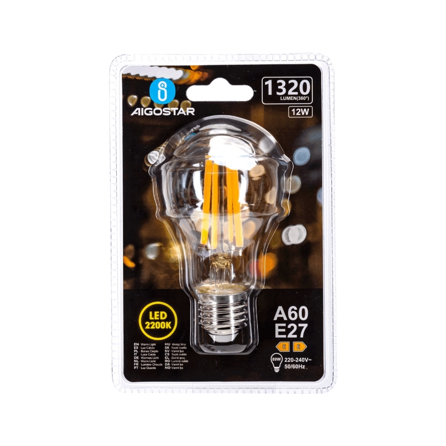 LED Žarnica VINTAGE A60 E27/12W/230V 2200K - Aigostar