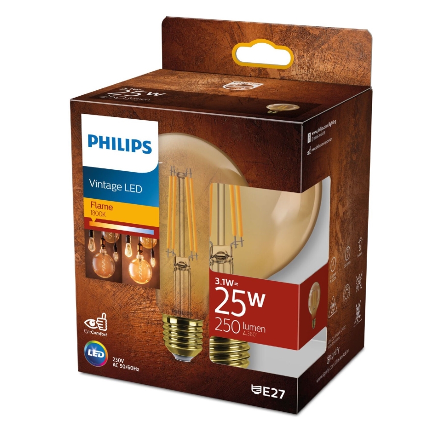 LED Žarnica VINTAGE Philips G95 E27/3,1W/230V 1800K