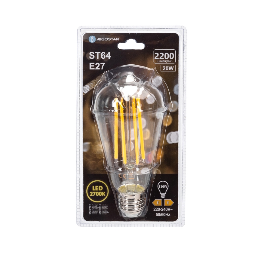 LED žarnica VINTAGE ST64 E27/20W/230V 2700K - Aigostar
