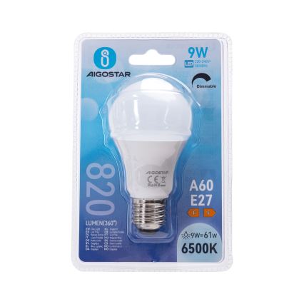LED žarnica z možnostjo zatemnitve A60 E27/9W/230V 6500K - Aigostar