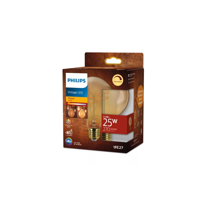 LED žarnica z zatemnjevanjem VINTAGE Philips G95 E27/3,1W/230V 1800K