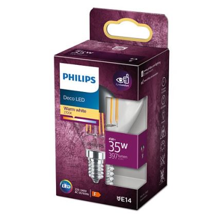 LED Žarnica z zrcalnim sferičnim pokrovčkom DECO Philips P45 E14/4W/230V 2700K