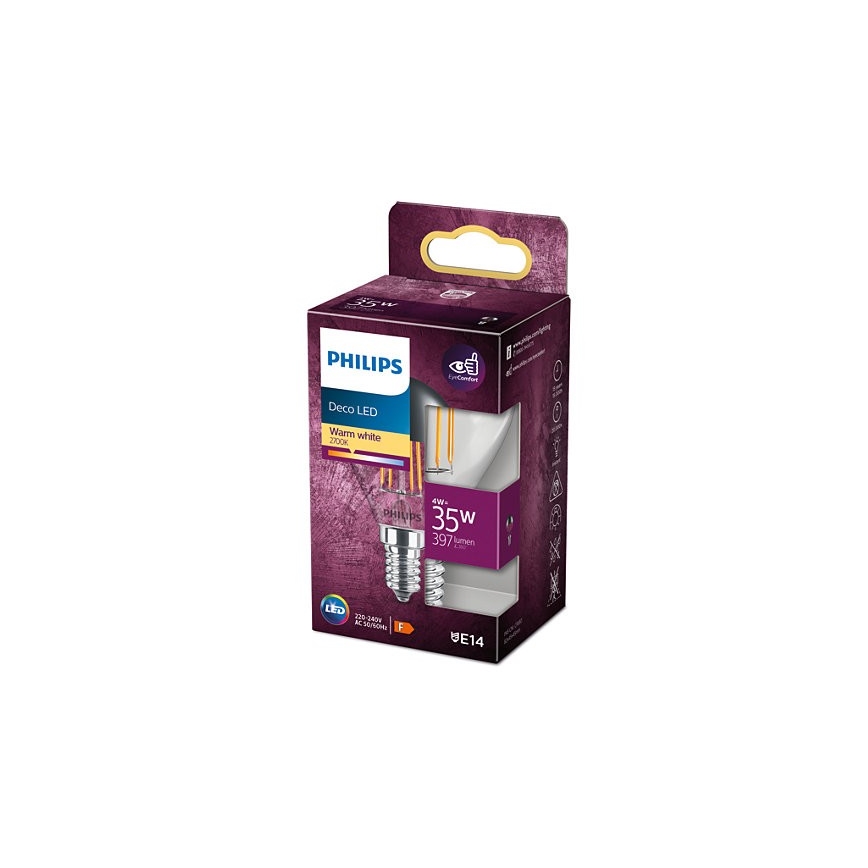 LED Žarnica z zrcalnim sferičnim pokrovčkom DECO Philips P45 E14/4W/230V 2700K