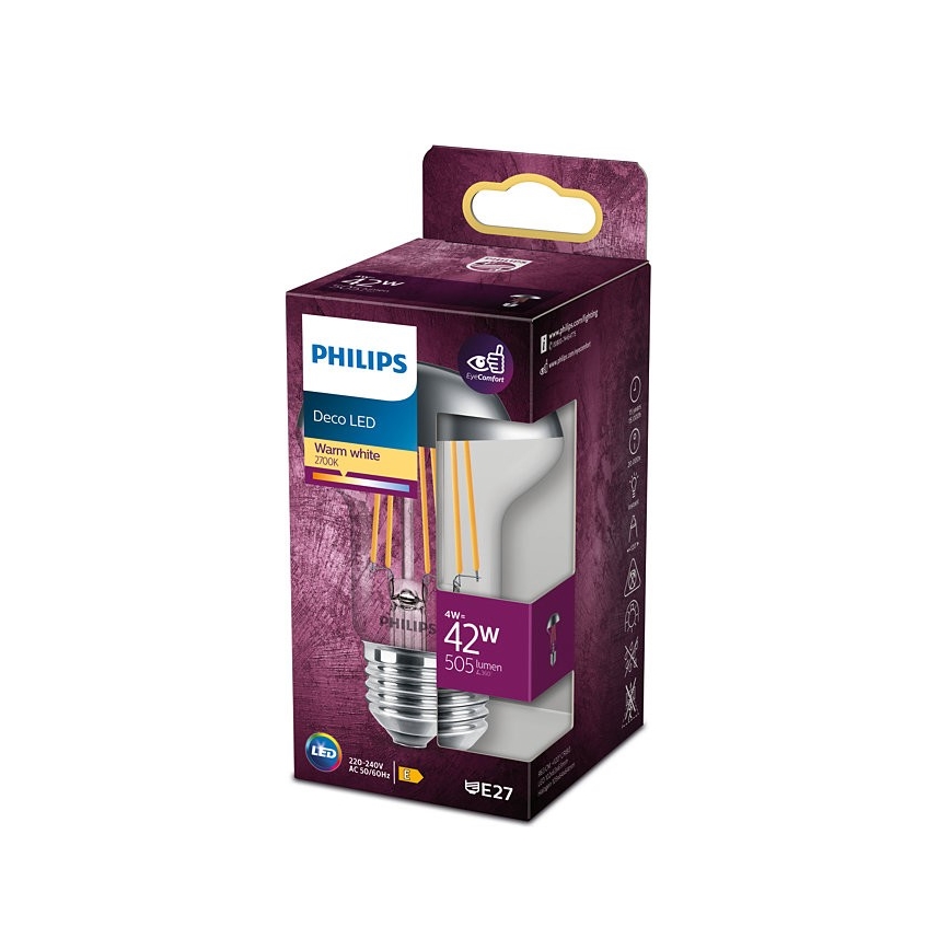 LED Žarnica z zrcalnim sferičnim pokrovčkom Philips DECO E27/4W/230V 2700K