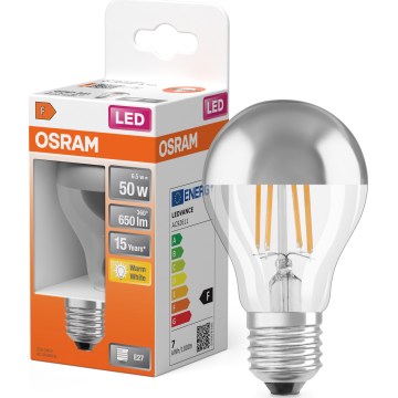 LED žarnica z zrcalnim vrhom FILAMENT E27/6,5W/230V 2700K srebrna- Osram