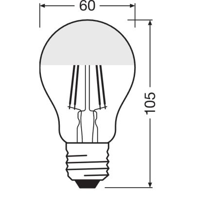 LED žarnica z zrcalnim vrhom FILAMENT E27/6,5W/230V 2700K srebrna- Osram