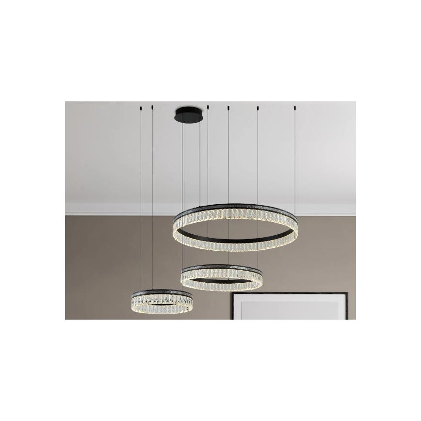 LED zatemljiv kristalni lestenec na jeklenem kablu THALIA LED/120W/230V 3000-6000K + daljinski upravljalnik