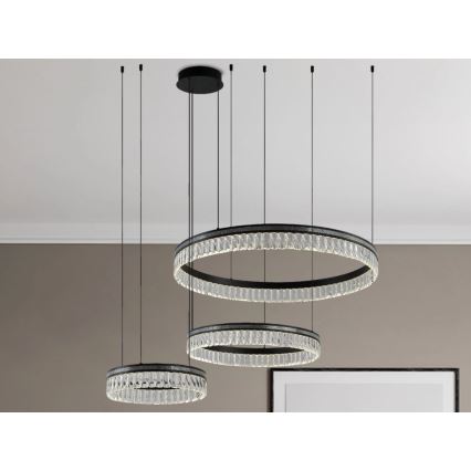 LED zatemljiv kristalni lestenec na jeklenem kablu THALIA LED/120W/230V 3000-6000K + daljinski upravljalnik