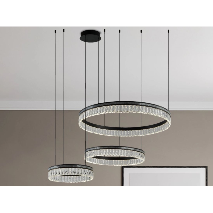 LED zatemljiv kristalni lestenec na jeklenem kablu THALIA LED/120W/230V 3000-6000K + daljinski upravljalnik