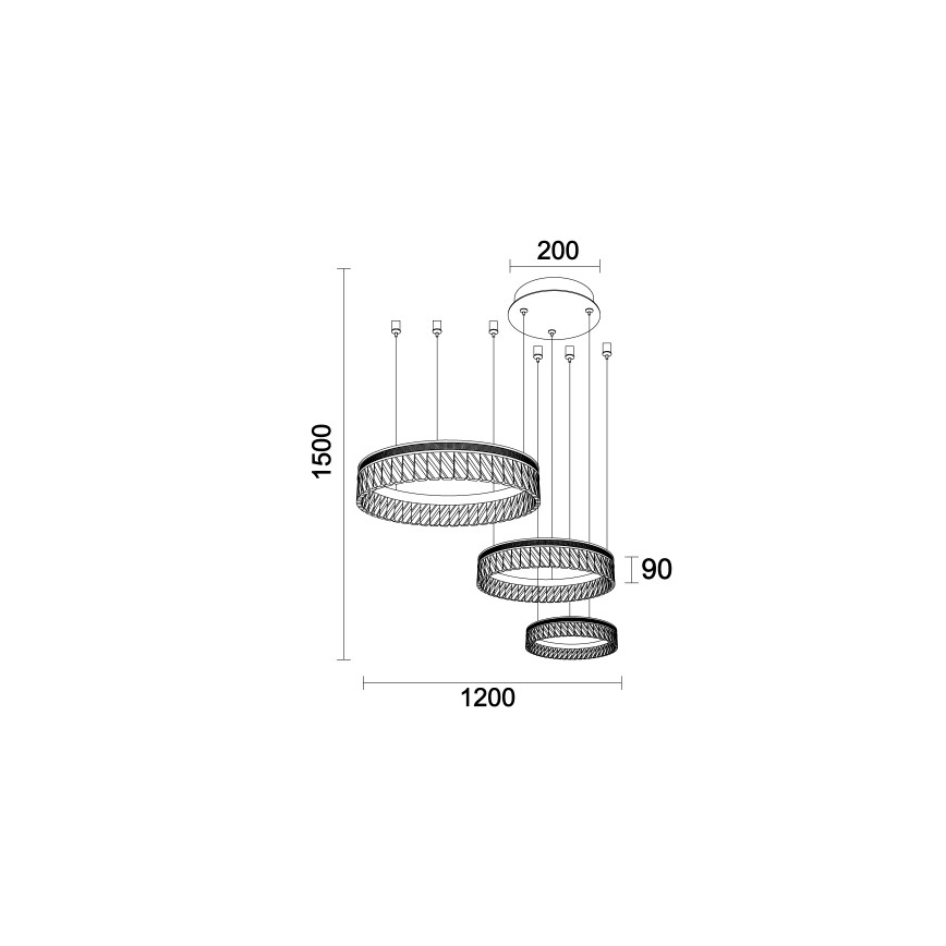 LED zatemljiv kristalni lestenec na kablu THALIA LED/120W/230V 3000-6000K + daljinski upravljalnik