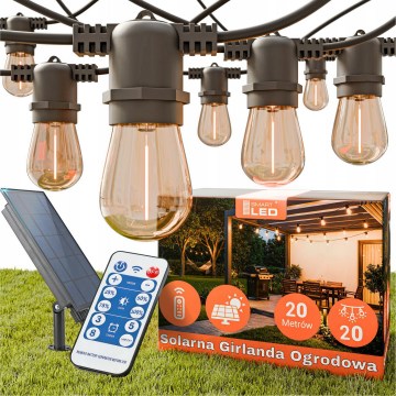 LED zatemljiv solarni dekorativni niz 20xE27/0,3W/3/5V USB 2400 mAh 20,62 m IP65 črna + daljinski upravljalnik