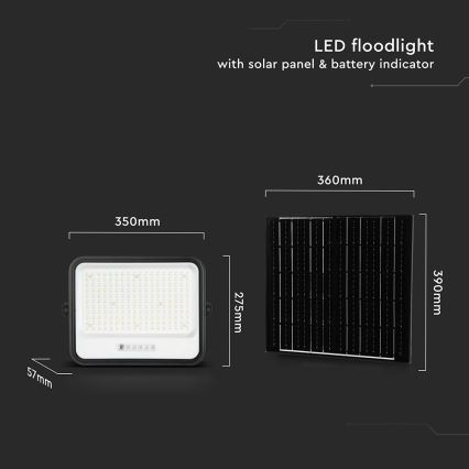 LED zatemljiv solarni reflektor LED/400W/3,2V 2000-8000K IP65 20000 mAh črna + daljinski upravljalnik