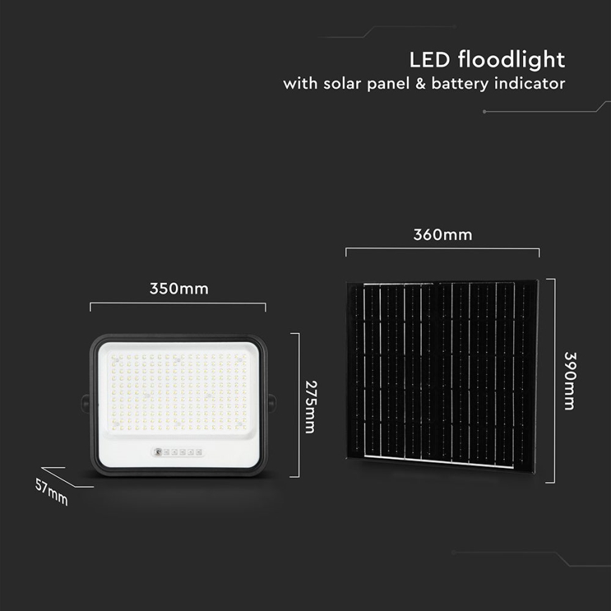 LED zatemljiv solarni reflektor LED/400W/3,2V 2000-8000K IP65 20000 mAh črna + daljinski upravljalnik