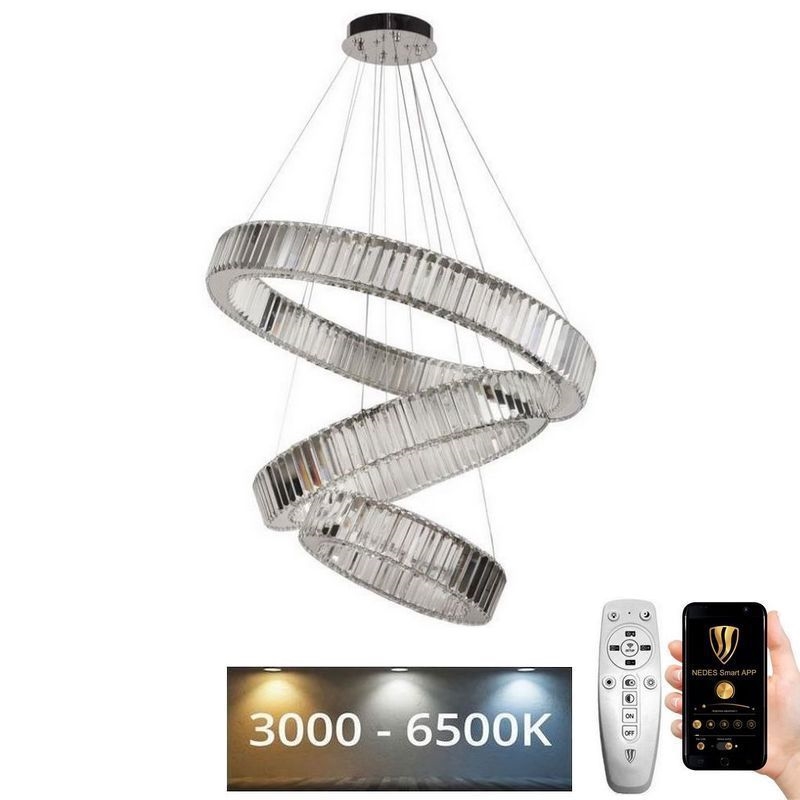 LED Zatemnitven kristal lestenec na vrvici LED/115W/230V 3000-6500K sijajni krom + Daljinski upravljalnik