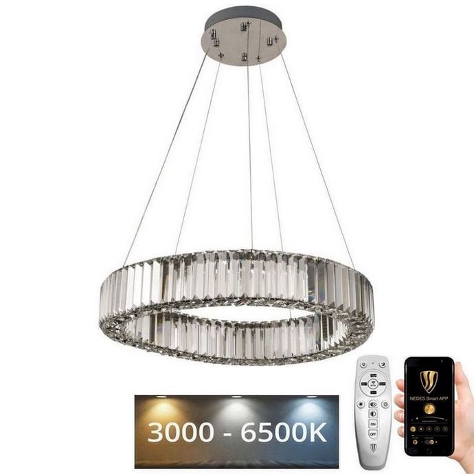 LED Zatemnitven kristal lestenec na vrvici LED/40W/230V 3000-6500K sijajni krom + Daljinski upravljalnik