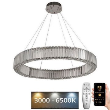 LED Zatemnitven kristal lestenec na vrvici LED/50W/230V 3000-6500K sijajni krom + Daljinski upravljalnik