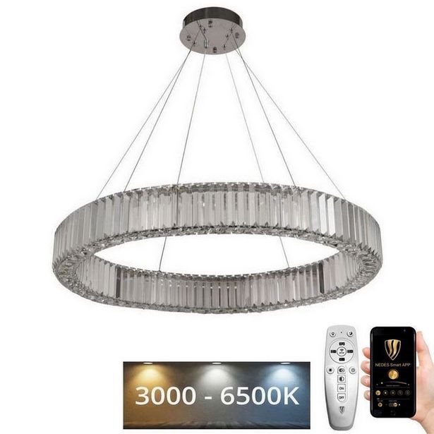 LED Zatemnitven kristal lestenec na vrvici LED/50W/230V 3000-6500K sijajni krom + Daljinski upravljalnik