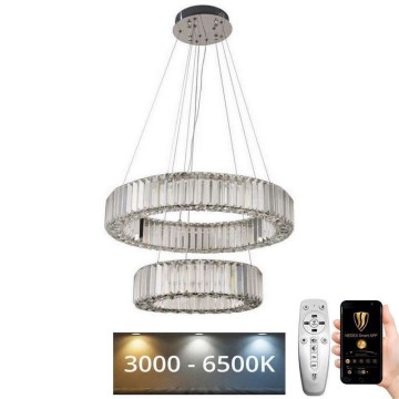 LED Zatemnitven kristal lestenec na vrvici LED/65W/230V 3000-6500K sijajni krom + Daljinski upravljalnik