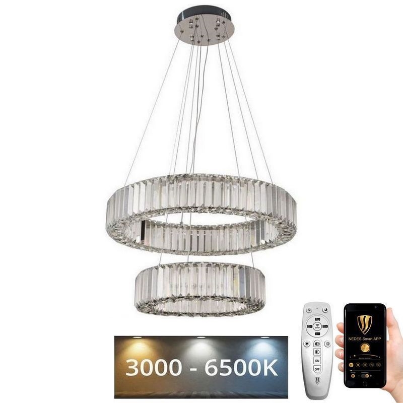 LED Zatemnitven kristal lestenec na vrvici LED/65W/230V 3000-6500K sijajni krom + Daljinski upravljalnik