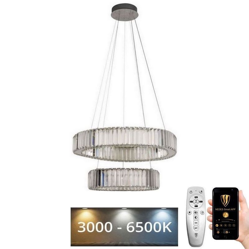 LED Zatemnitven kristal lestenec na vrvici LED/65W/230V 3000-6500K sijajni krom + Daljinski upravljalnik