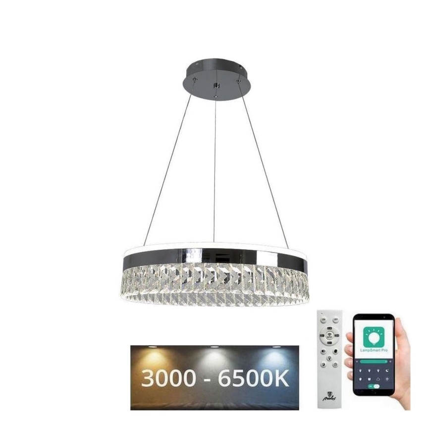 LED Zatemnitven kristal lestenec na vrvici LED/90W/230V 3000-6500K sijajni krom + Daljinski upravljalnik