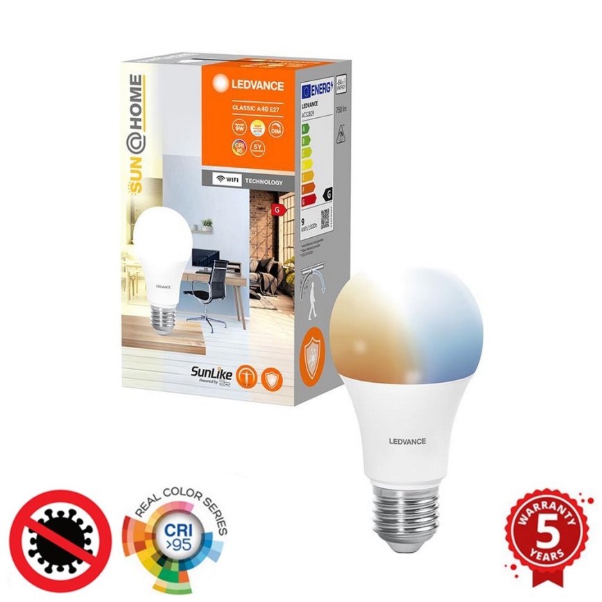 LED Zatemnitvena antibakterijska žarnica A40 E27/9W/230V Wi-Fi - Ledvance