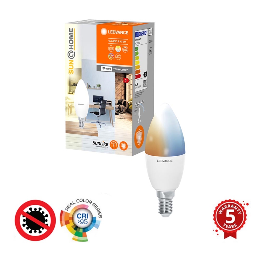 LED Zatemnitvena antibakterijska žarnica B40 E14/4,9W/230V Wi-Fi - Ledvance