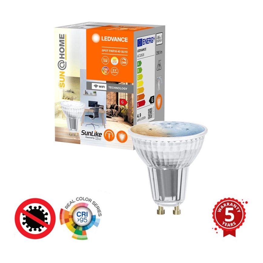 LED Zatemnitvena antibakterijska žarnica PAR16 GU10/4,9W/230V Wi-Fi - Ledvance