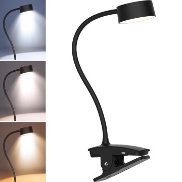 LED Zatemnitvena fleksibilna polnilna namizna svetilka s sponko LED/2W/1800 mAh 3000/4000/6500K črna