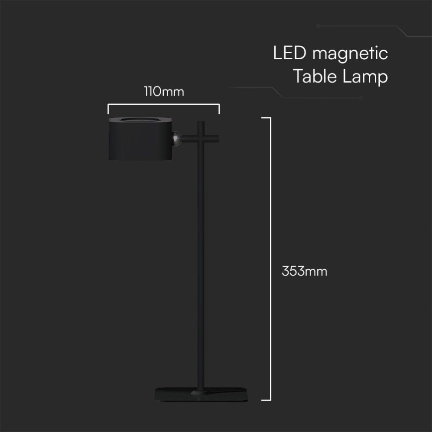 LED Zatemnitvena magnetna polnilna namizna svetilka 4v1 LED/3W/5V 3000-6000K 1800 mAh črna